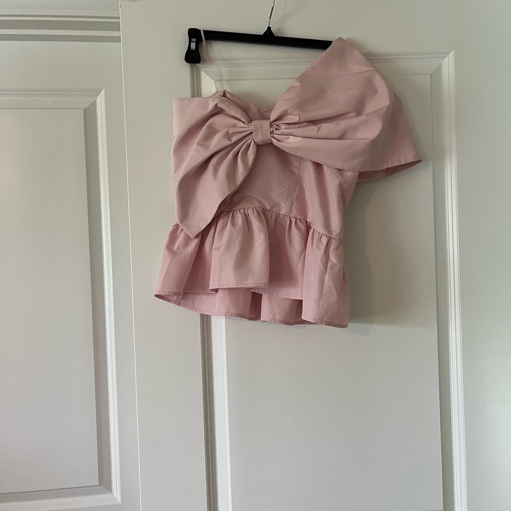 Express One Shoulder Pink Bow Top